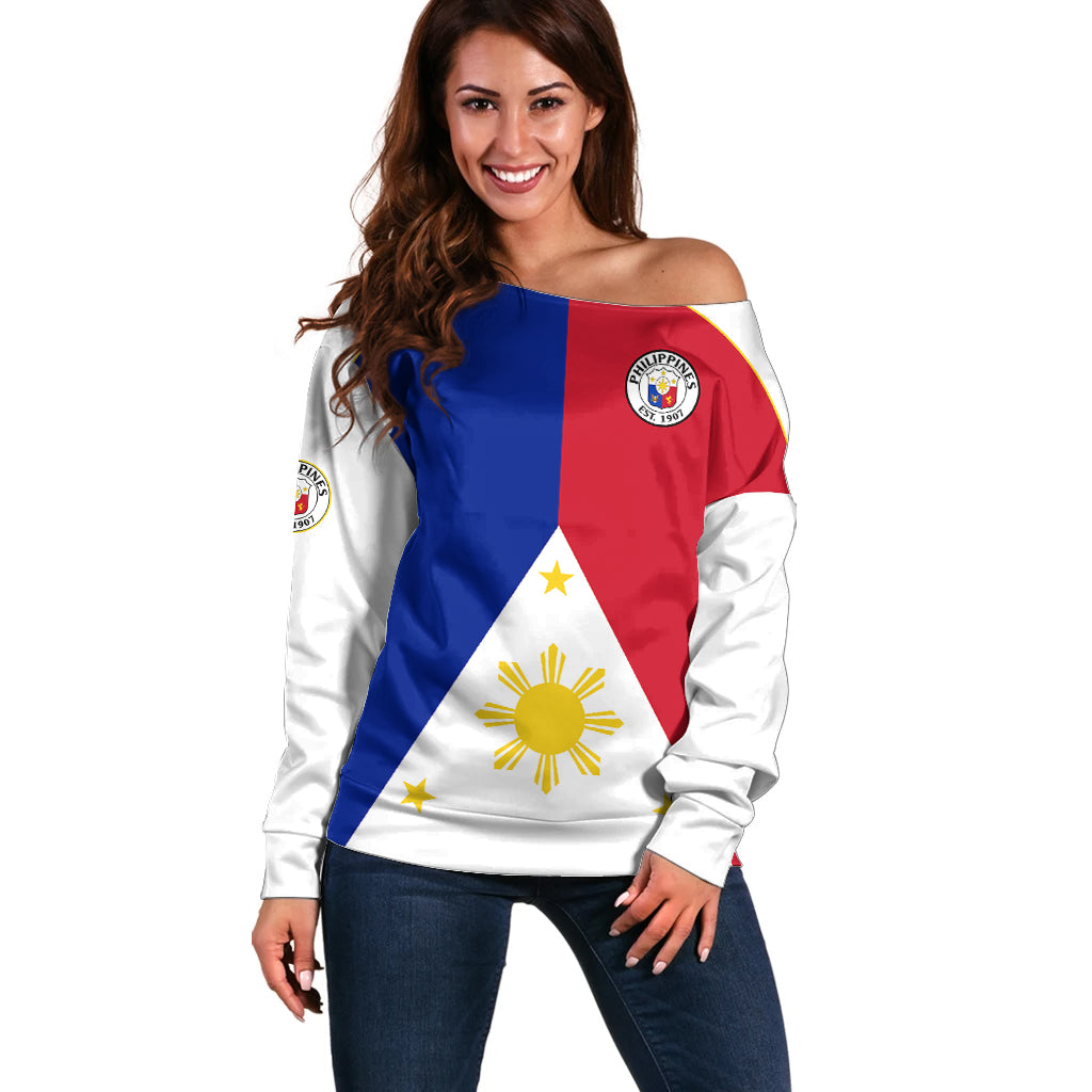 Philippines Concept Home Football Off Shoulder Sweater Pilipinas Flag White Style 2023 LT9 Women White - Polynesian Pride