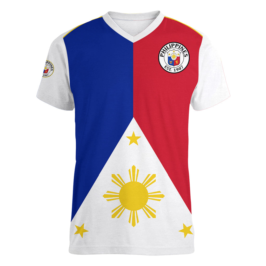 (Custom Text And Number) Philippines Concept Home Football Women V Neck T Shirt Pilipinas Flag White Style 2023 LT9 Female White - Polynesian Pride