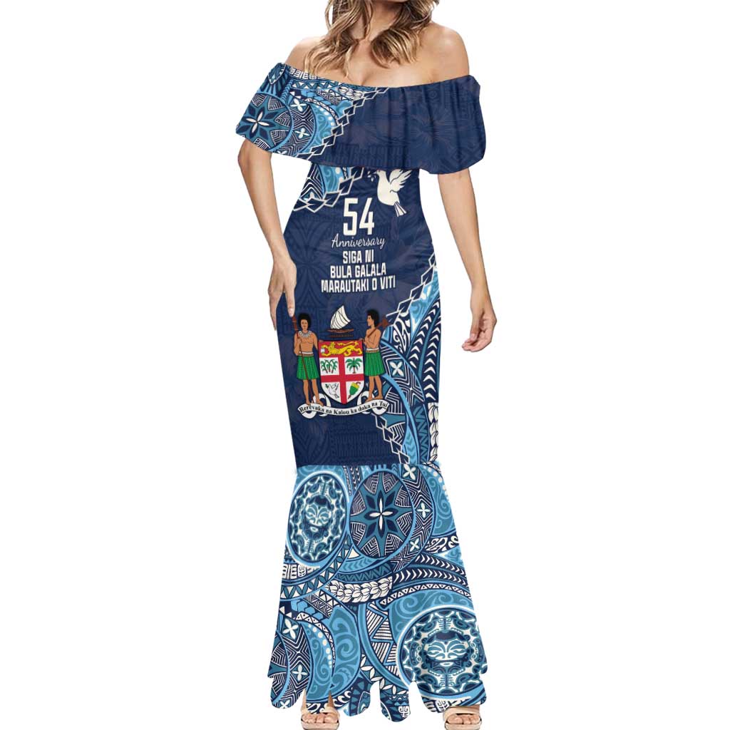 Personalised Fiji 54th Anniversary Mermaid Dress Siga Ni Bula Galala Marautaki O Viti LT9