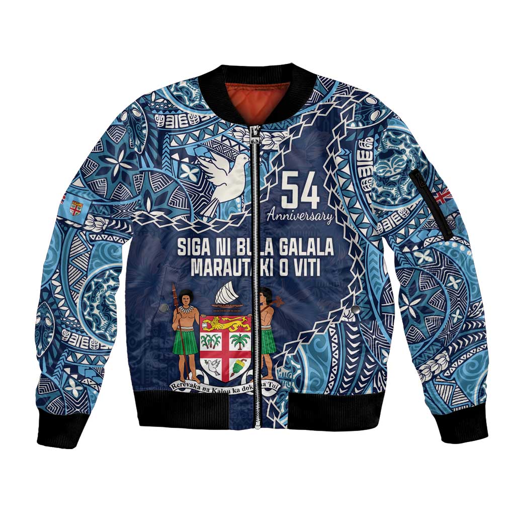 Personalised Fiji 54th Anniversary Sleeve Zip Bomber Jacket Siga Ni Bula Galala Marautaki O Viti LT9