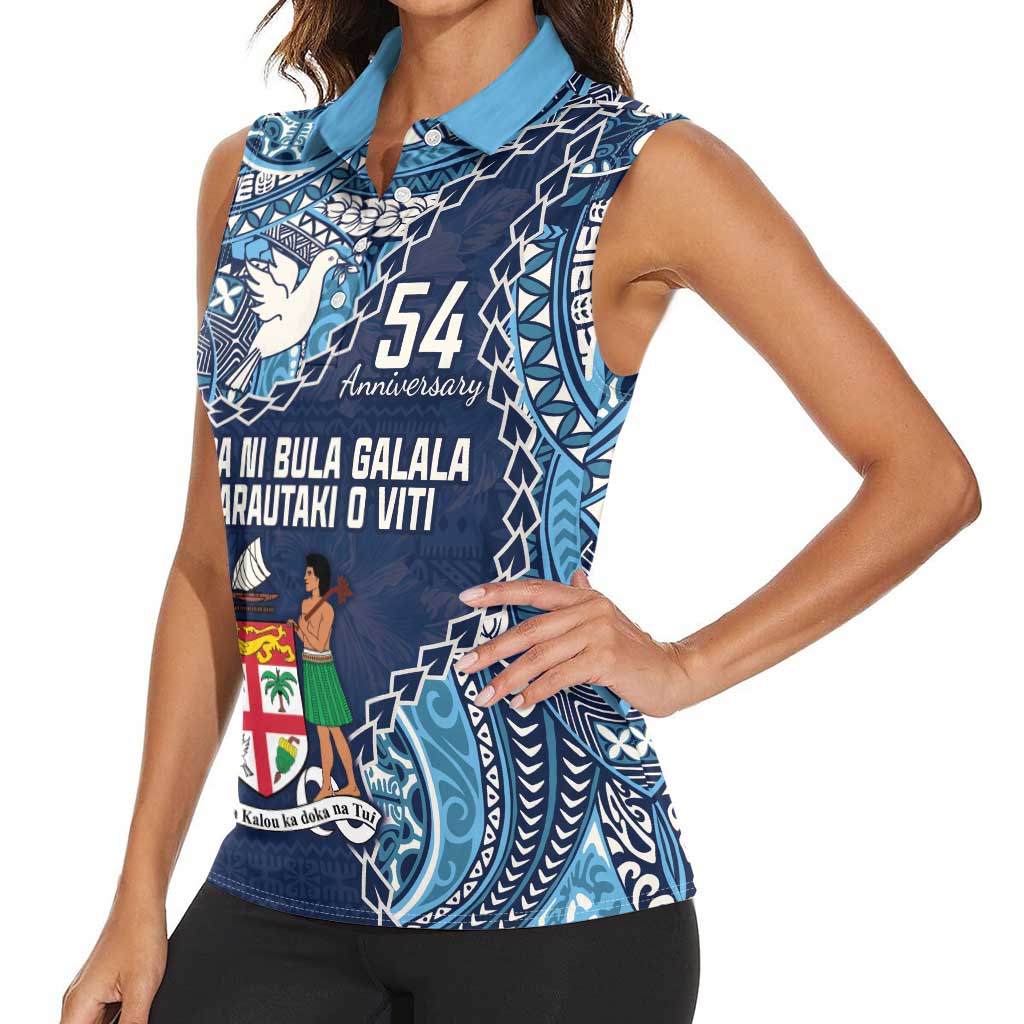 Personalised Fiji 54th Anniversary Women Sleeveless Polo Shirt Siga Ni Bula Galala Marautaki O Viti LT9
