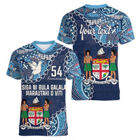 Personalised Fiji 54th Anniversary Women V-Neck T-Shirt Siga Ni Bula Galala Marautaki O Viti LT9