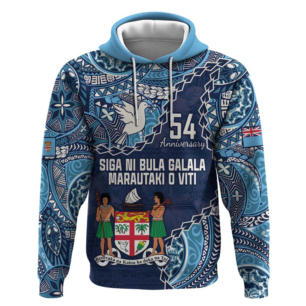 Personalised Fiji 54th Anniversary Zip Hoodie Siga Ni Bula Galala Marautaki O Viti LT9