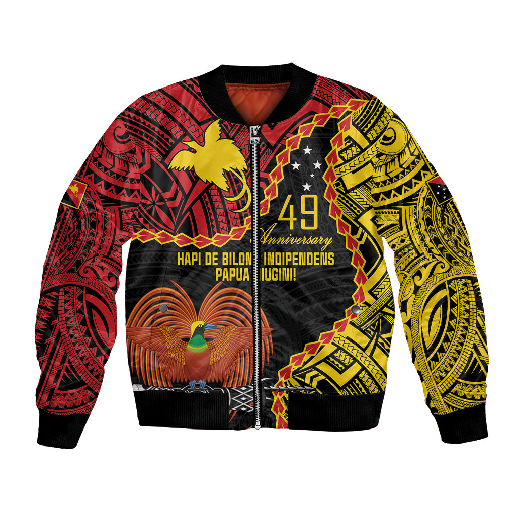 Personalised Papua New Guinea 49th Anniversary Bomber Jacket Hapi De bilong Indipendens Papua Niugini