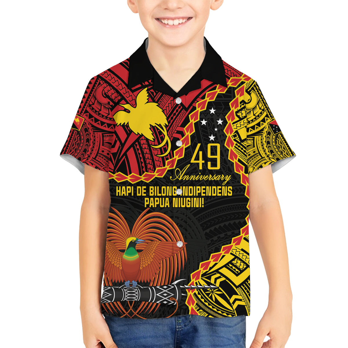 Personalised Papua New Guinea 49th Anniversary Family Matching Puletasi and Hawaiian Shirt Hapi De bilong Indipendens Papua Niugini
