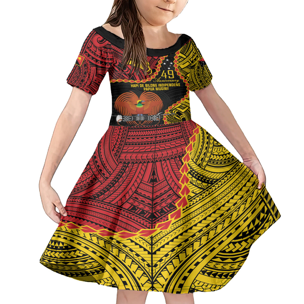 Personalised Papua New Guinea 49th Anniversary Family Matching Tank Maxi Dress and Hawaiian Shirt Hapi De bilong Indipendens Papua Niugini