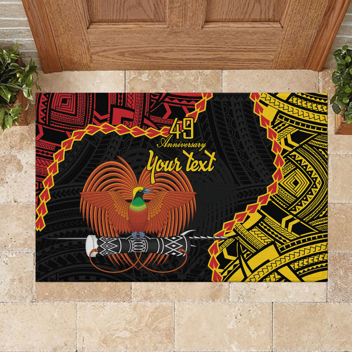 Personalised Papua New Guinea 49th Anniversary Rubber Doormat Hapi De bilong Indipendens Papua Niugini