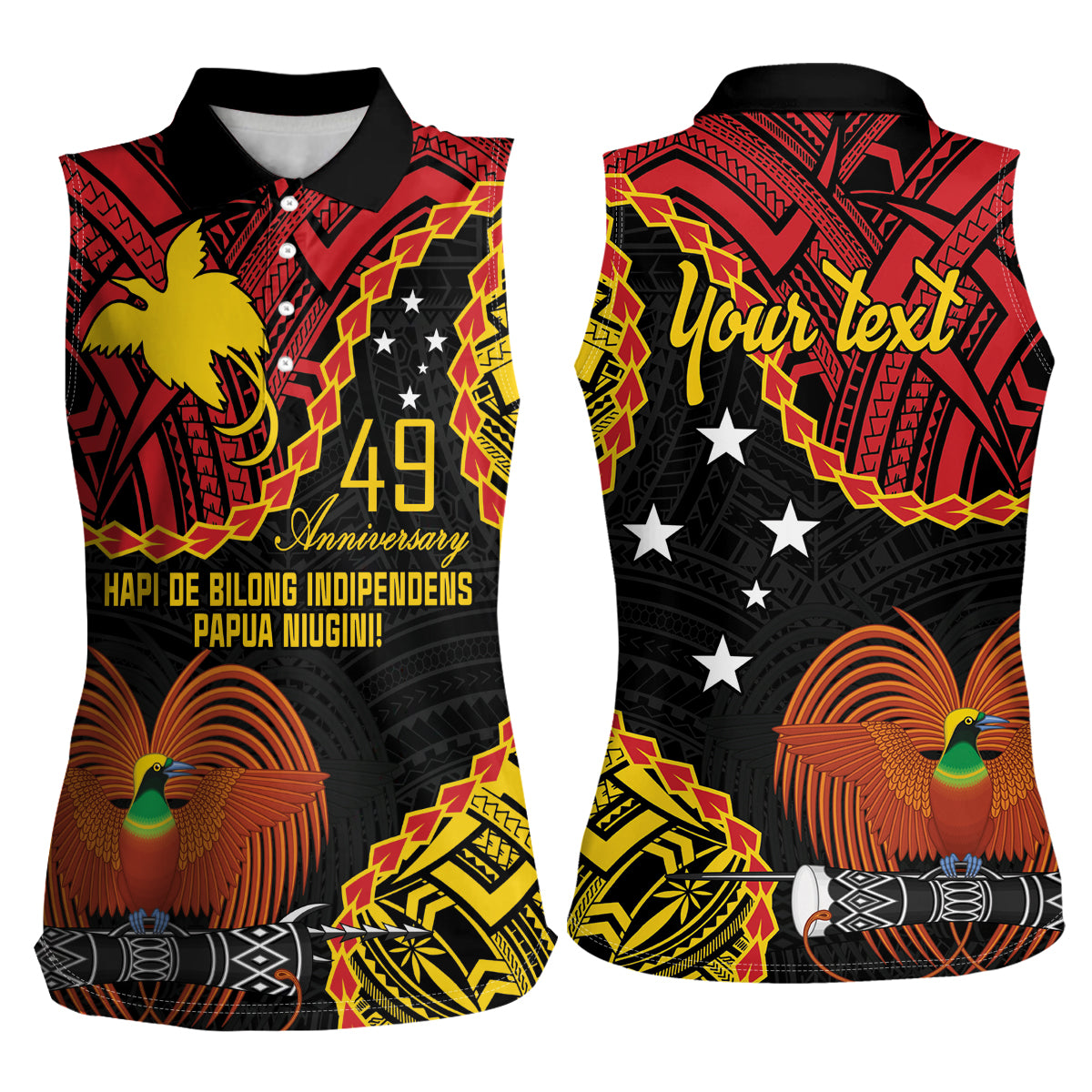 Personalised Papua New Guinea 49th Anniversary Women Sleeveless Polo Shirt Hapi De bilong Indipendens Papua Niugini