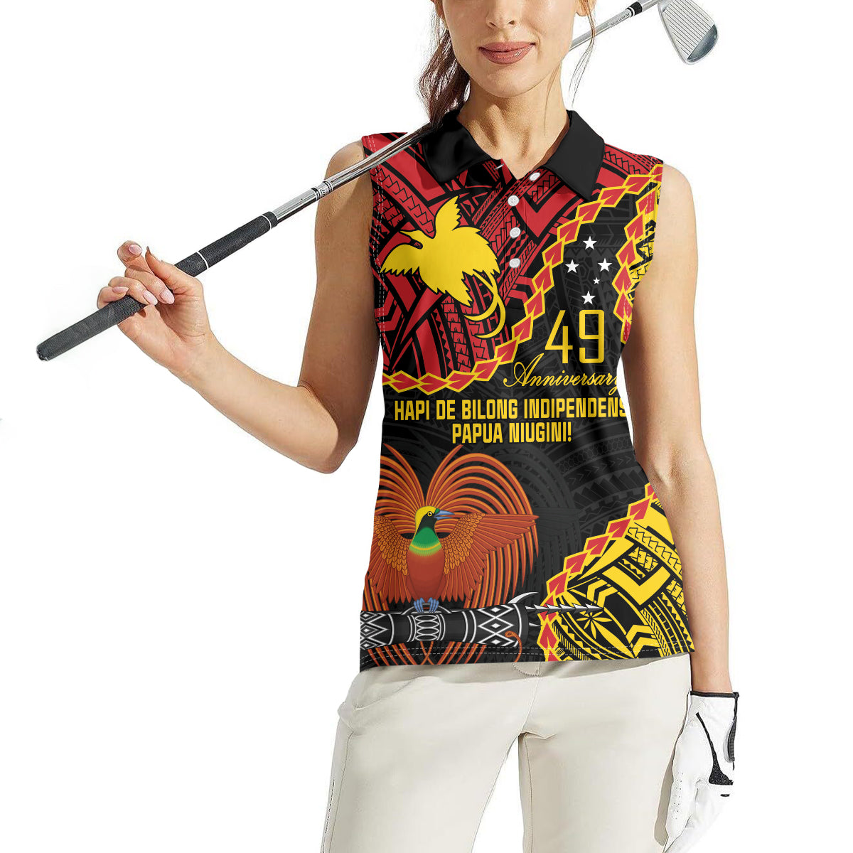 Personalised Papua New Guinea 49th Anniversary Women Sleeveless Polo Shirt Hapi De bilong Indipendens Papua Niugini