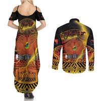 Personalised Papua New Guinea 49th Anniversary Couples Matching Summer Maxi Dress and Long Sleeve Button Shirt Bird of Paradise Unity In Diversity