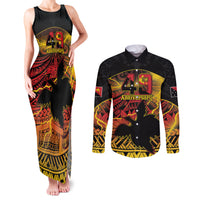 Personalised Papua New Guinea 49th Anniversary Couples Matching Tank Maxi Dress and Long Sleeve Button Shirt Bird of Paradise Unity In Diversity