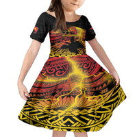Personalised Papua New Guinea 49th Anniversary Family Matching Puletasi and Hawaiian Shirt Bird of Paradise Unity In Diversity LT9 Daughter's Dress Black - Polynesian Pride