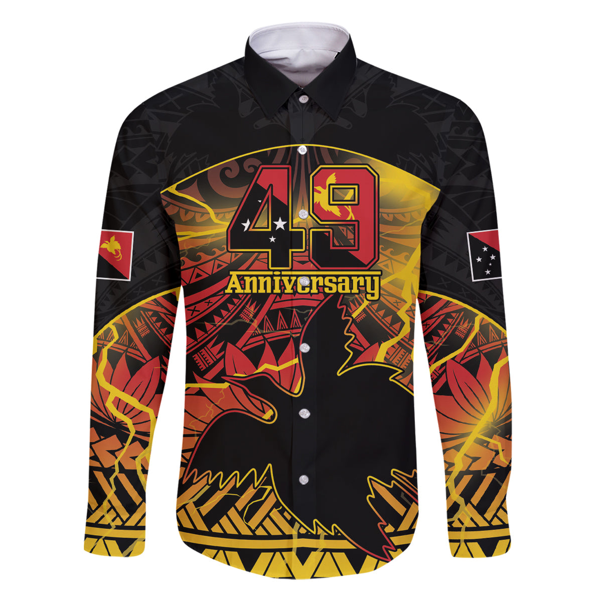 Personalised Papua New Guinea 49th Anniversary Family Matching Puletasi and Hawaiian Shirt Bird of Paradise Unity In Diversity LT9 Dad's Shirt - Long Sleeve Black - Polynesian Pride