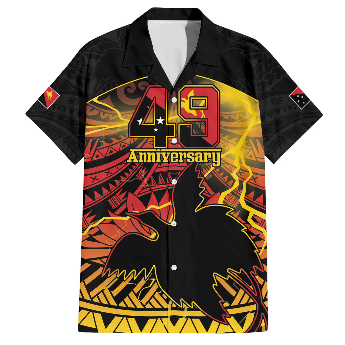 Personalised Papua New Guinea 49th Anniversary Family Matching Summer Maxi Dress and Hawaiian Shirt Bird of Paradise Unity In Diversity LT9 Dad's Shirt - Short Sleeve Black - Polynesian Pride
