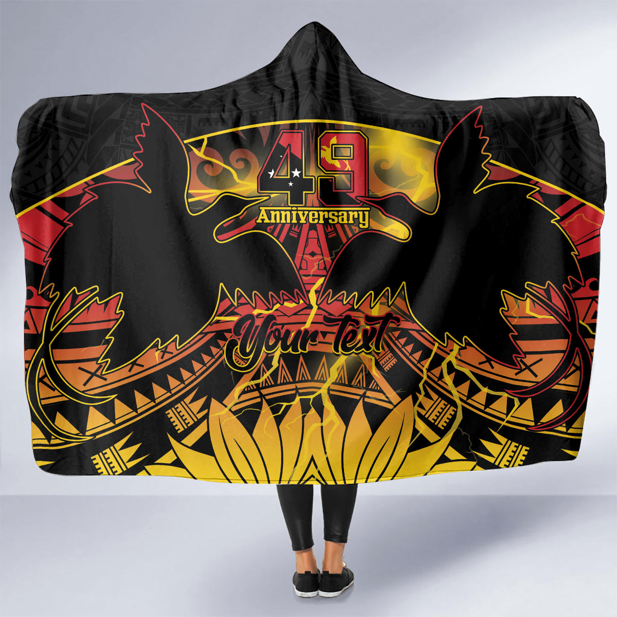 Personalised Papua New Guinea 49th Anniversary Hooded Blanket Bird of Paradise Unity In Diversity