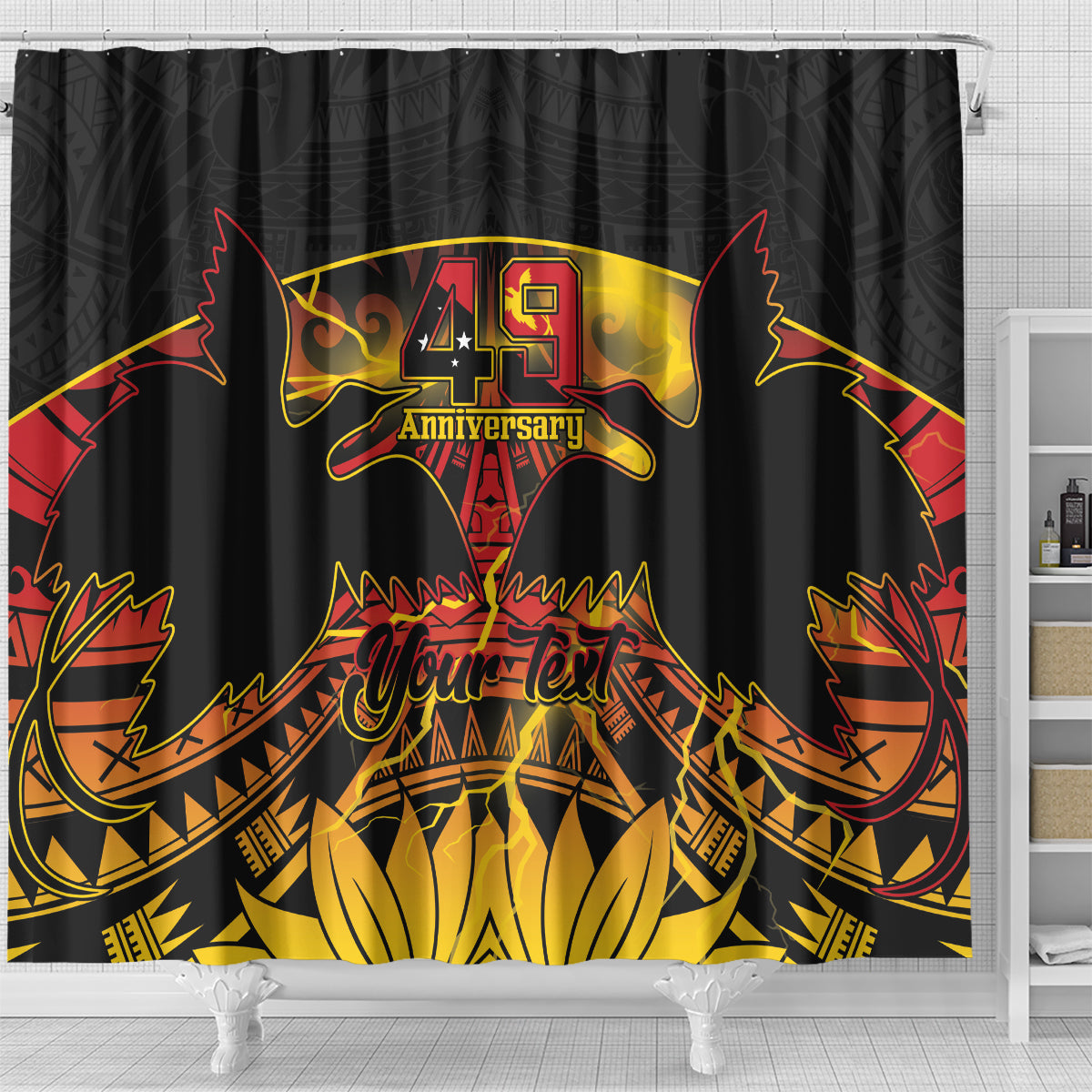 Personalised Papua New Guinea 49th Anniversary Shower Curtain Bird of Paradise Unity In Diversity