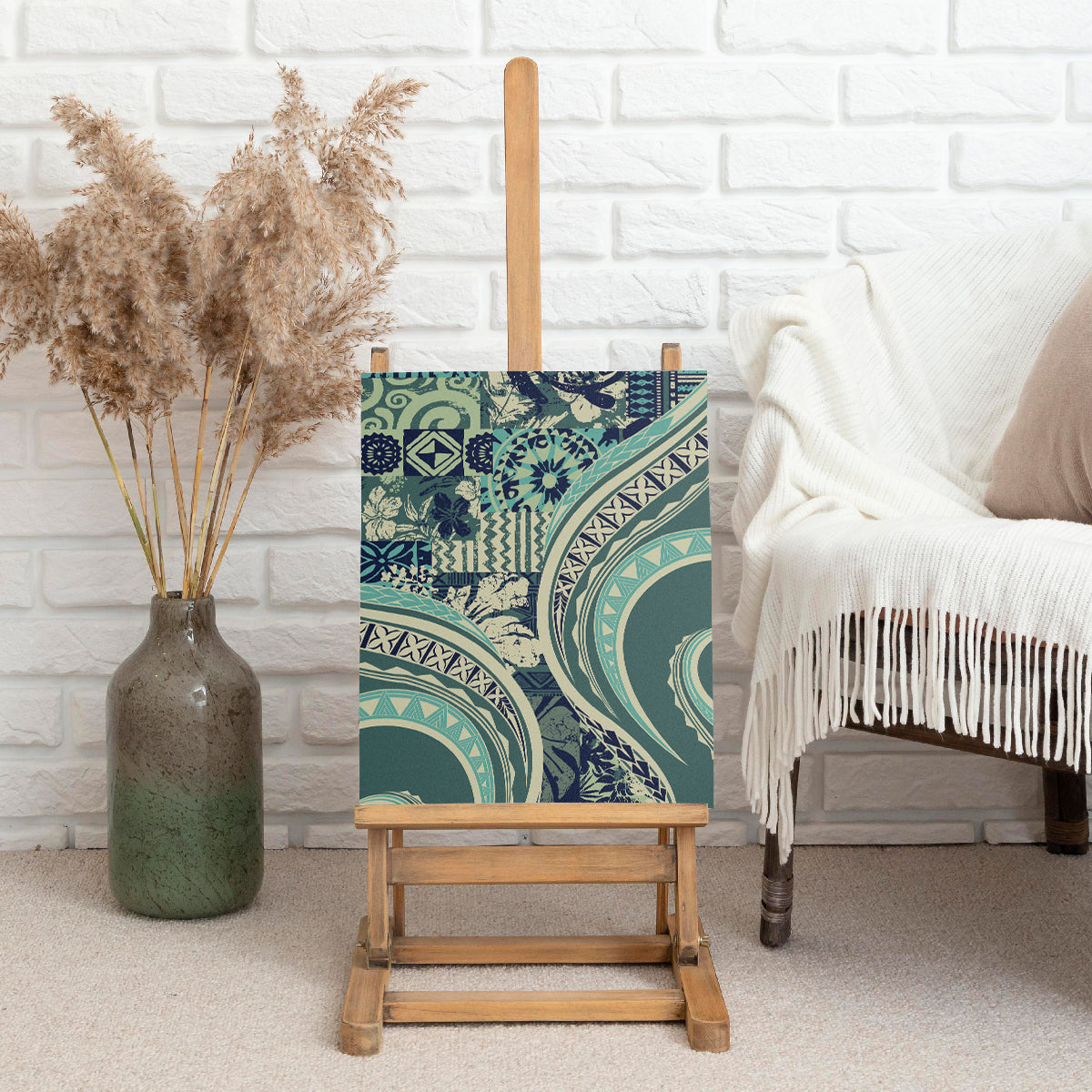 Hawaiian Hibiscus Tribal Vintage Motif Canvas Wall Art Ver 1
