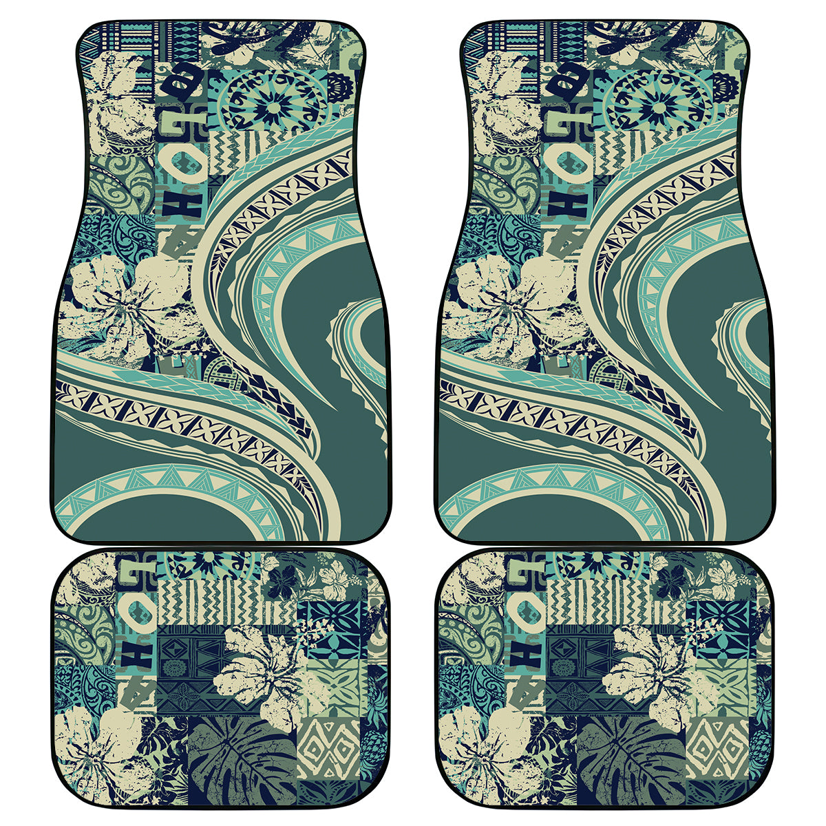 Hawaiian Hibiscus Tribal Vintage Motif Car Mats Ver 1