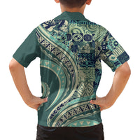 Hawaiian Hibiscus Tribal Vintage Motif Family Matching Long Sleeve Bodycon Dress and Hawaiian Shirt Ver 1