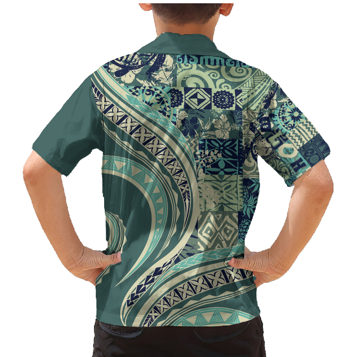 Hawaiian Hibiscus Tribal Vintage Motif Family Matching Mermaid Dress and Hawaiian Shirt Ver 1