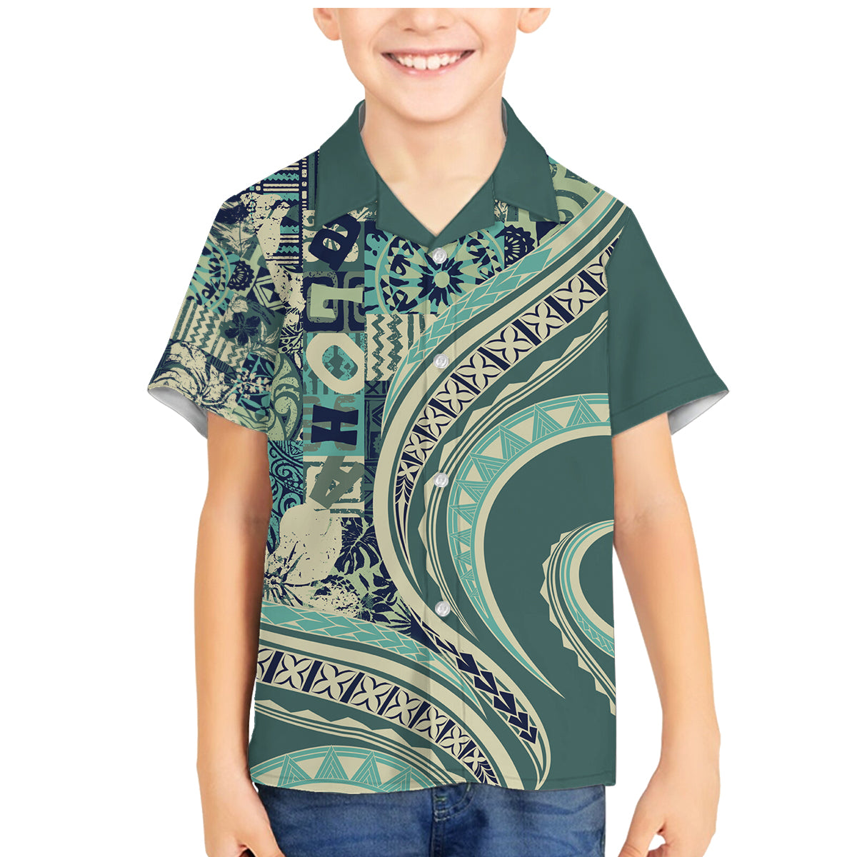 Hawaiian Hibiscus Tribal Vintage Motif Family Matching Mermaid Dress and Hawaiian Shirt Ver 1