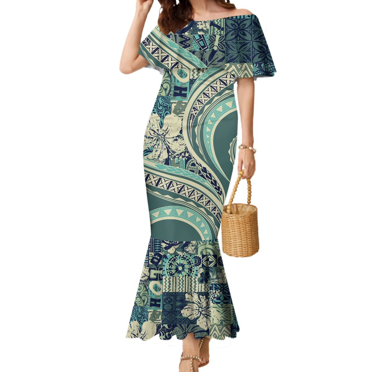 Hawaiian Hibiscus Tribal Vintage Motif Mermaid Dress Ver 1 LT9 Women Sea Green - Polynesian Pride