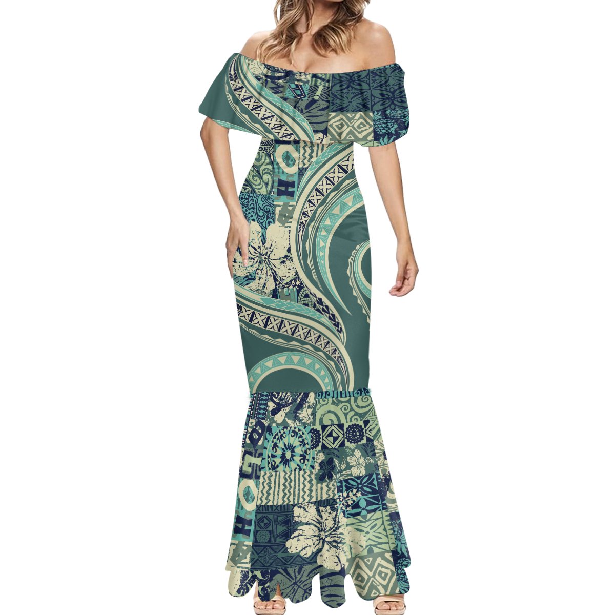 Hawaiian Hibiscus Tribal Vintage Motif Mermaid Dress Ver 1 LT9 - Polynesian Pride