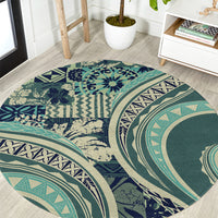 Hawaiian Hibiscus Tribal Vintage Motif Round Carpet Ver 1 LT9 Sea Green - Polynesian Pride