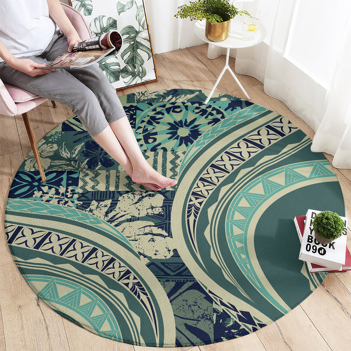 Hawaiian Hibiscus Tribal Vintage Motif Round Carpet Ver 1 LT9 - Polynesian Pride