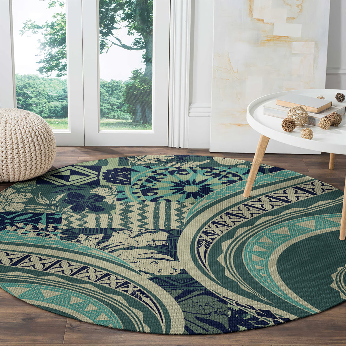 Hawaiian Hibiscus Tribal Vintage Motif Round Carpet Ver 1 LT9 - Polynesian Pride