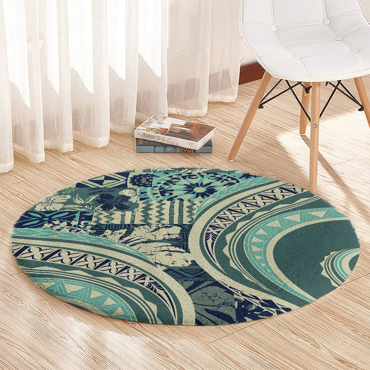 Hawaiian Hibiscus Tribal Vintage Motif Round Carpet Ver 1 LT9 - Polynesian Pride