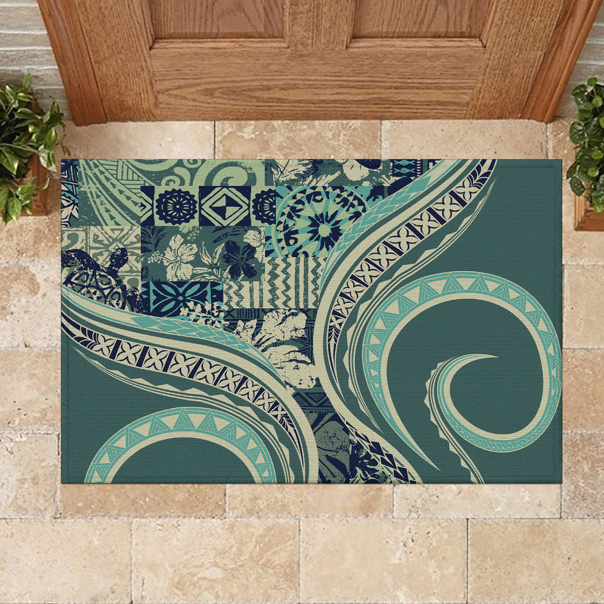 Hawaiian Hibiscus Tribal Vintage Motif Rubber Doormat Ver 1 LT9 - Polynesian Pride