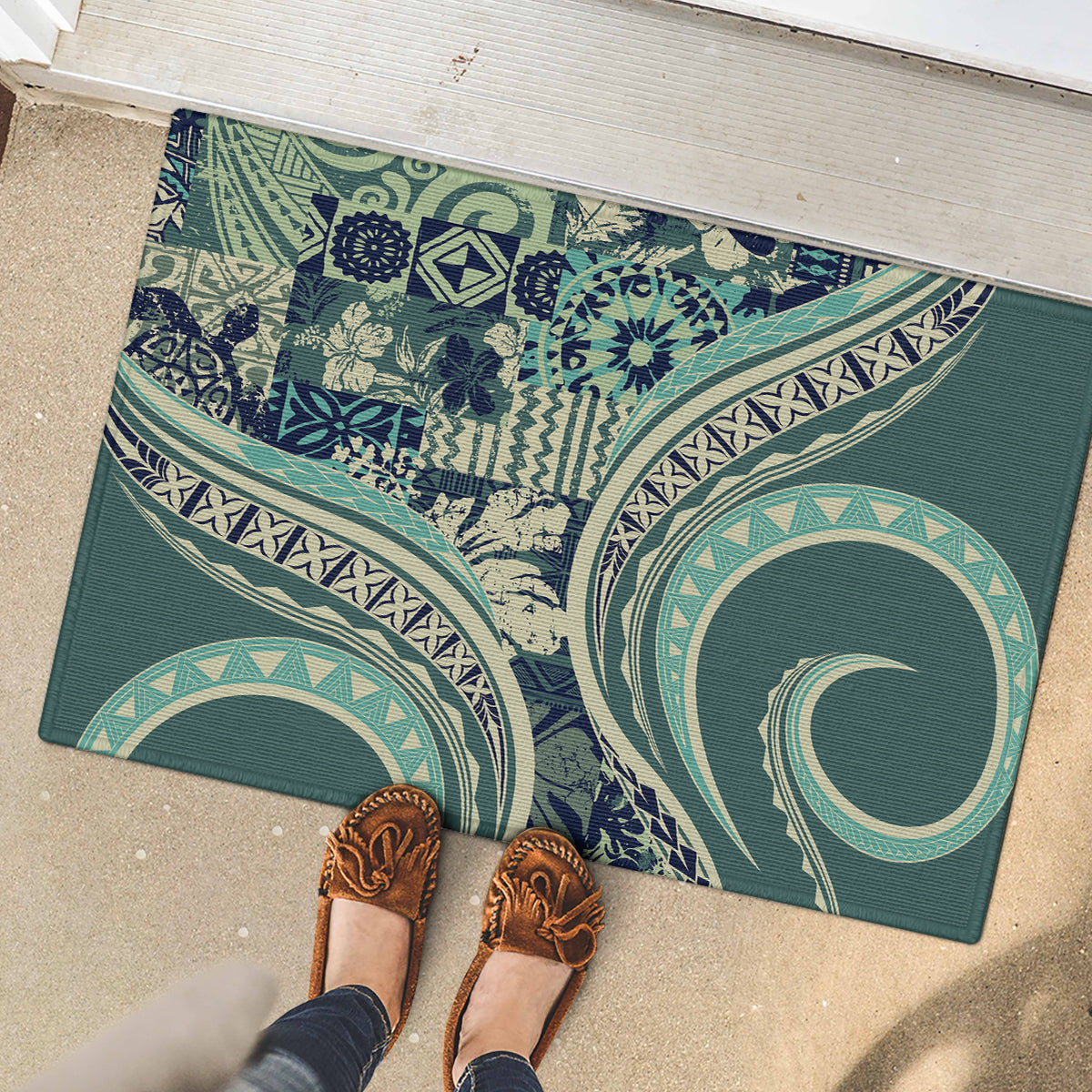 Hawaiian Hibiscus Tribal Vintage Motif Rubber Doormat Ver 1 LT9 - Polynesian Pride