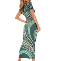 Hawaiian Hibiscus Tribal Vintage Motif Short Sleeve Bodycon Dress Ver 1 LT9 - Polynesian Pride