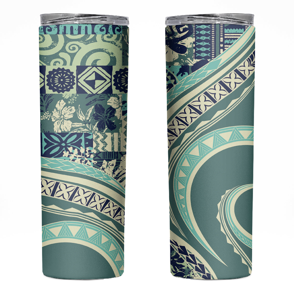 Hawaiian Hibiscus Tribal Vintage Motif Skinny Tumbler Ver 1