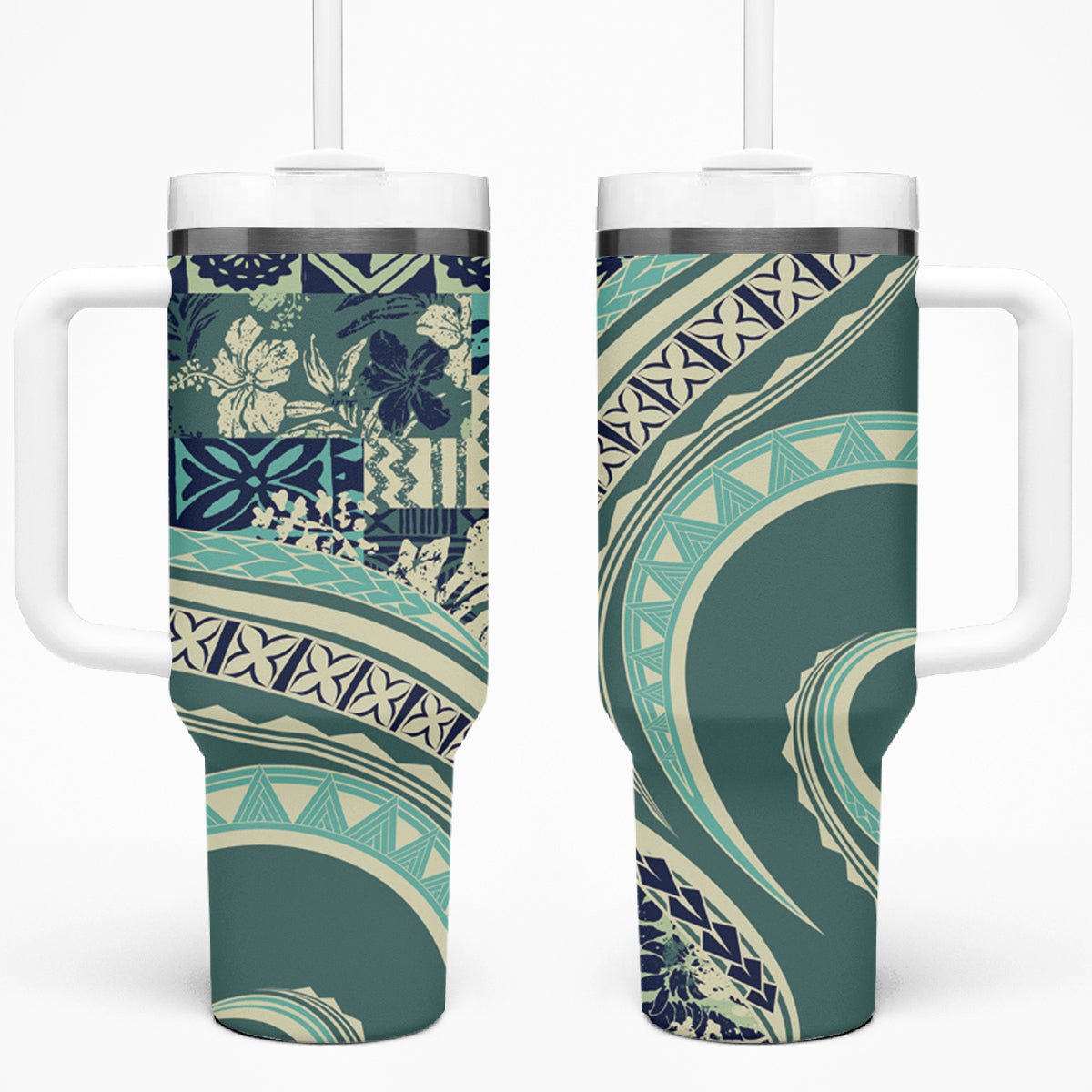 Hawaiian Hibiscus Tribal Vintage Motif Tumbler With Handle Ver 1