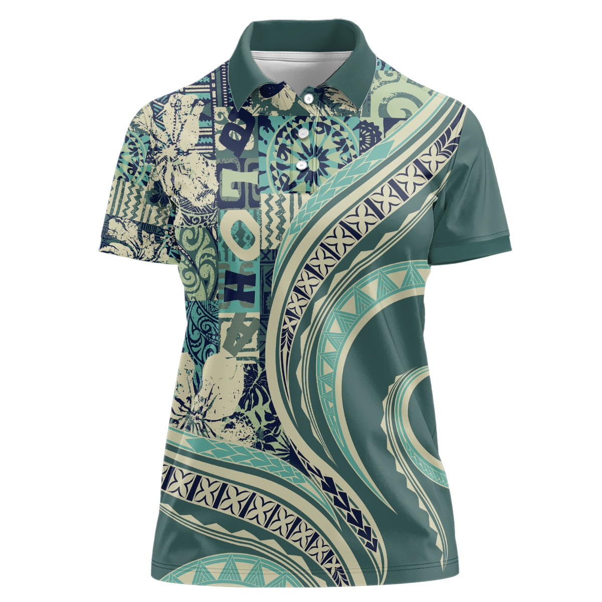 Hawaiian Hibiscus Tribal Vintage Motif Women Polo Shirt Ver 1