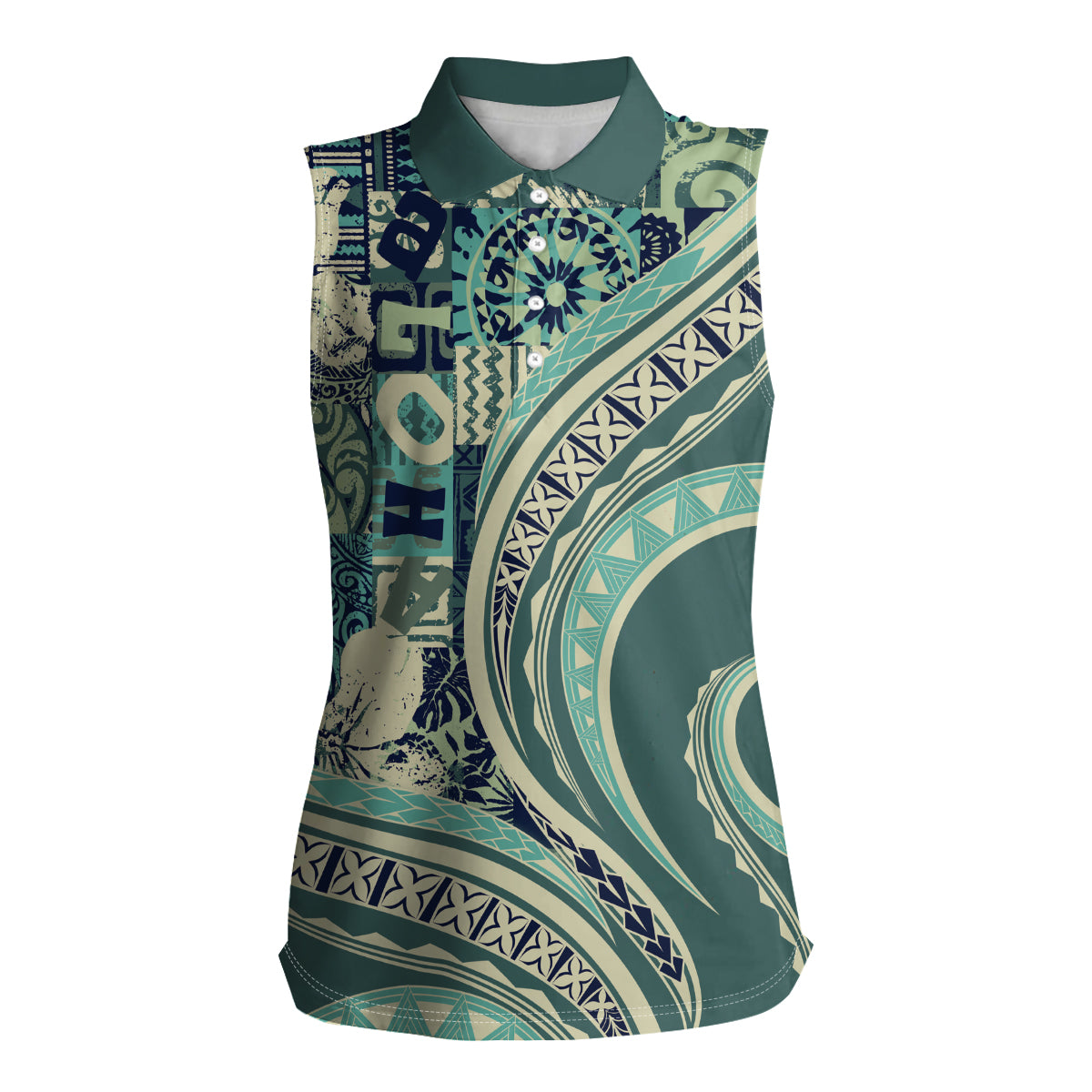 Hawaiian Hibiscus Tribal Vintage Motif Women Sleeveless Polo Shirt Ver 1