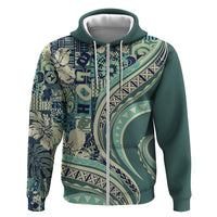 Hawaiian Hibiscus Tribal Vintage Motif Zip Hoodie Ver 1 LT9 Zip Hoodie Sea Green - Polynesian Pride