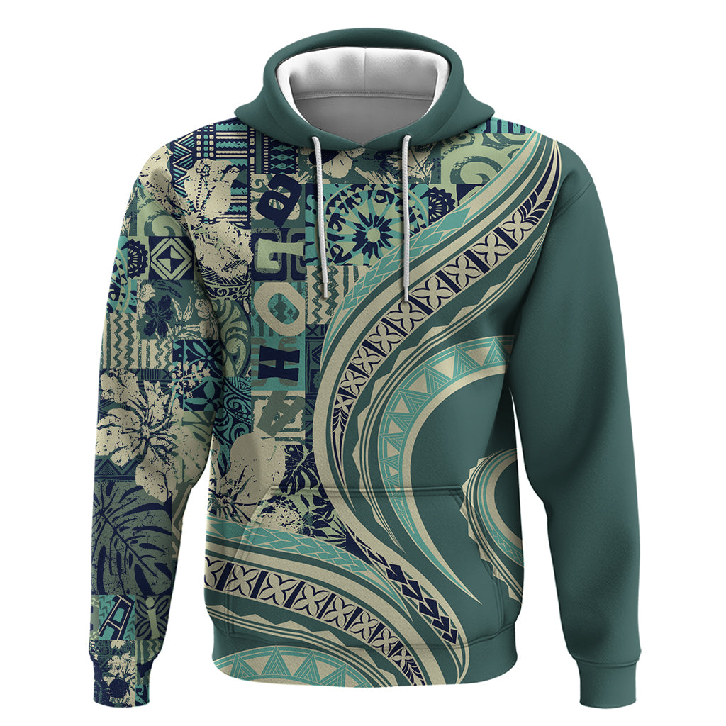 Hawaiian Hibiscus Tribal Vintage Motif Zip Hoodie Ver 1 LT9 Pullover Hoodie Sea Green - Polynesian Pride