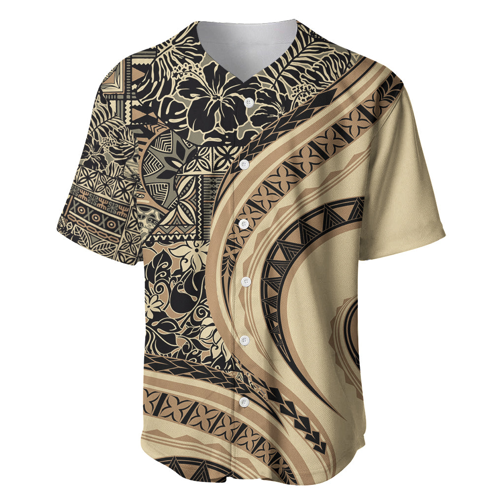 Hawaiian Hibiscus Tribal Vintage Motif Baseball Jersey Ver 2 LT9 Beige - Polynesian Pride
