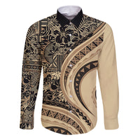 Hawaiian Hibiscus Tribal Vintage Motif Family Matching Long Sleeve Bodycon Dress and Hawaiian Shirt Ver 2