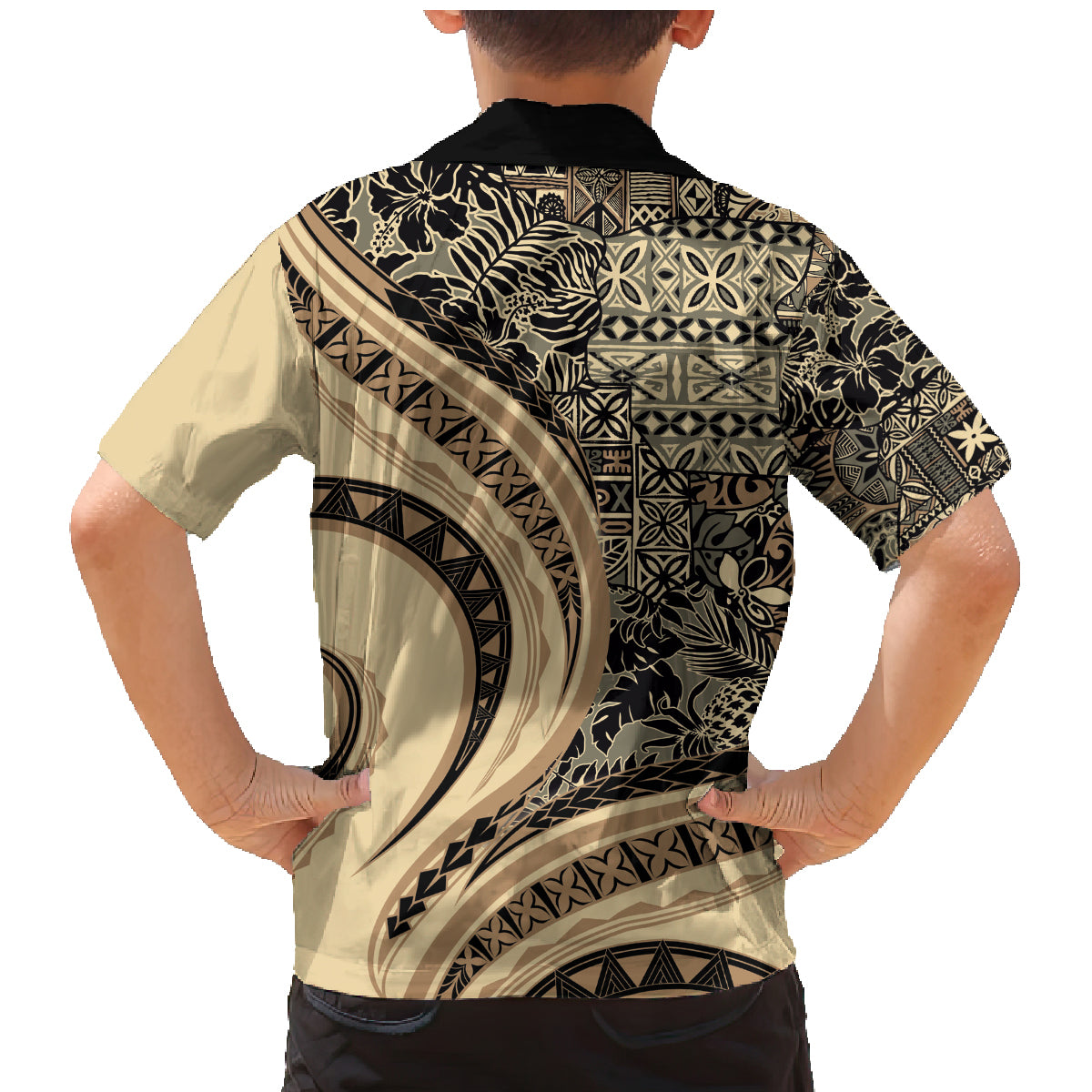 Hawaiian Hibiscus Tribal Vintage Motif Family Matching Mermaid Dress and Hawaiian Shirt Ver 2