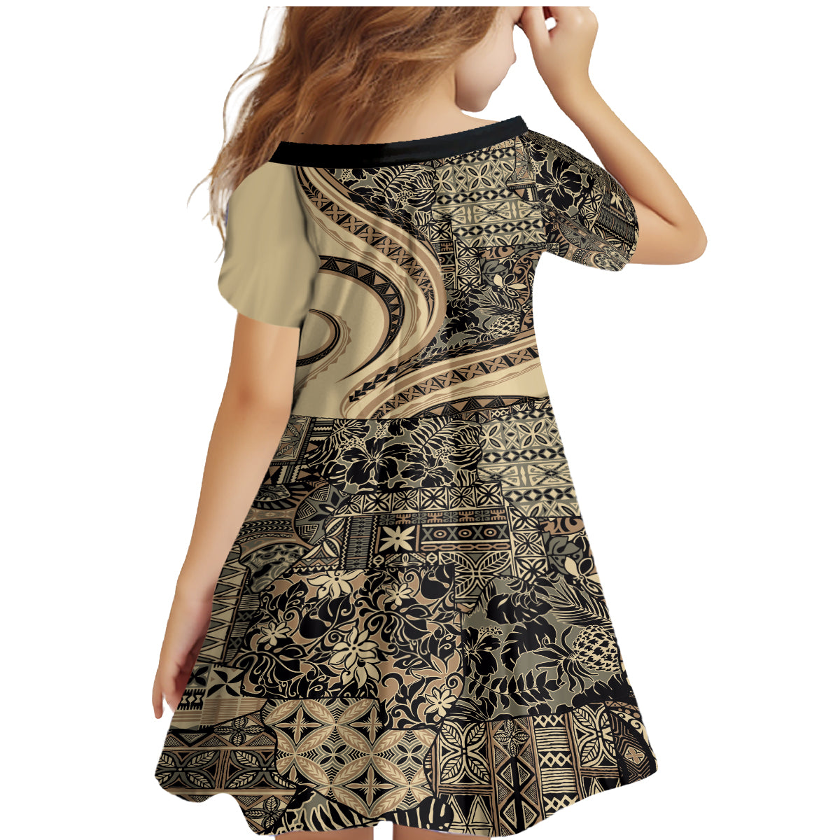 Hawaiian Hibiscus Tribal Vintage Motif Family Matching Mermaid Dress and Hawaiian Shirt Ver 2