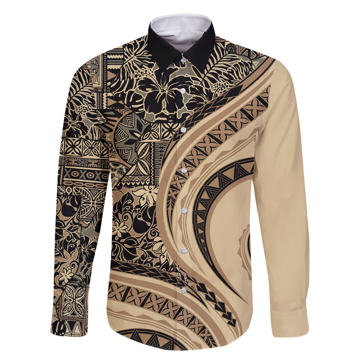 Hawaiian Hibiscus Tribal Vintage Motif Family Matching Off The Shoulder Long Sleeve Dress and Hawaiian Shirt Ver 2