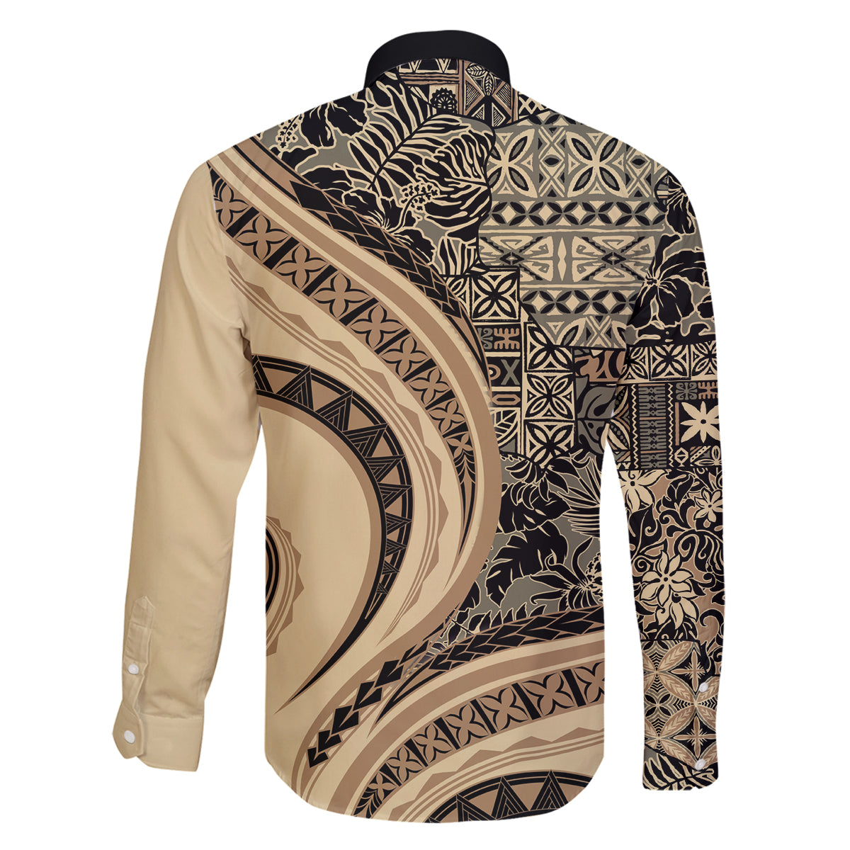 Hawaiian Hibiscus Tribal Vintage Motif Family Matching Off The Shoulder Long Sleeve Dress and Hawaiian Shirt Ver 2