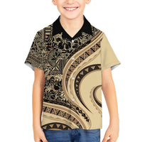 Hawaiian Hibiscus Tribal Vintage Motif Kid Hawaiian Shirt Ver 2 LT9 Kid Beige - Polynesian Pride