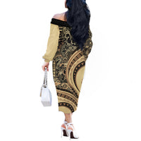 Hawaiian Hibiscus Tribal Vintage Motif Off The Shoulder Long Sleeve Dress Ver 2 LT9 - Polynesian Pride