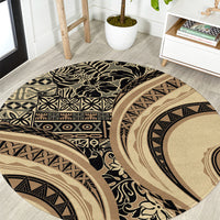 Hawaiian Hibiscus Tribal Vintage Motif Round Carpet Ver 2 LT9 Beige - Polynesian Pride