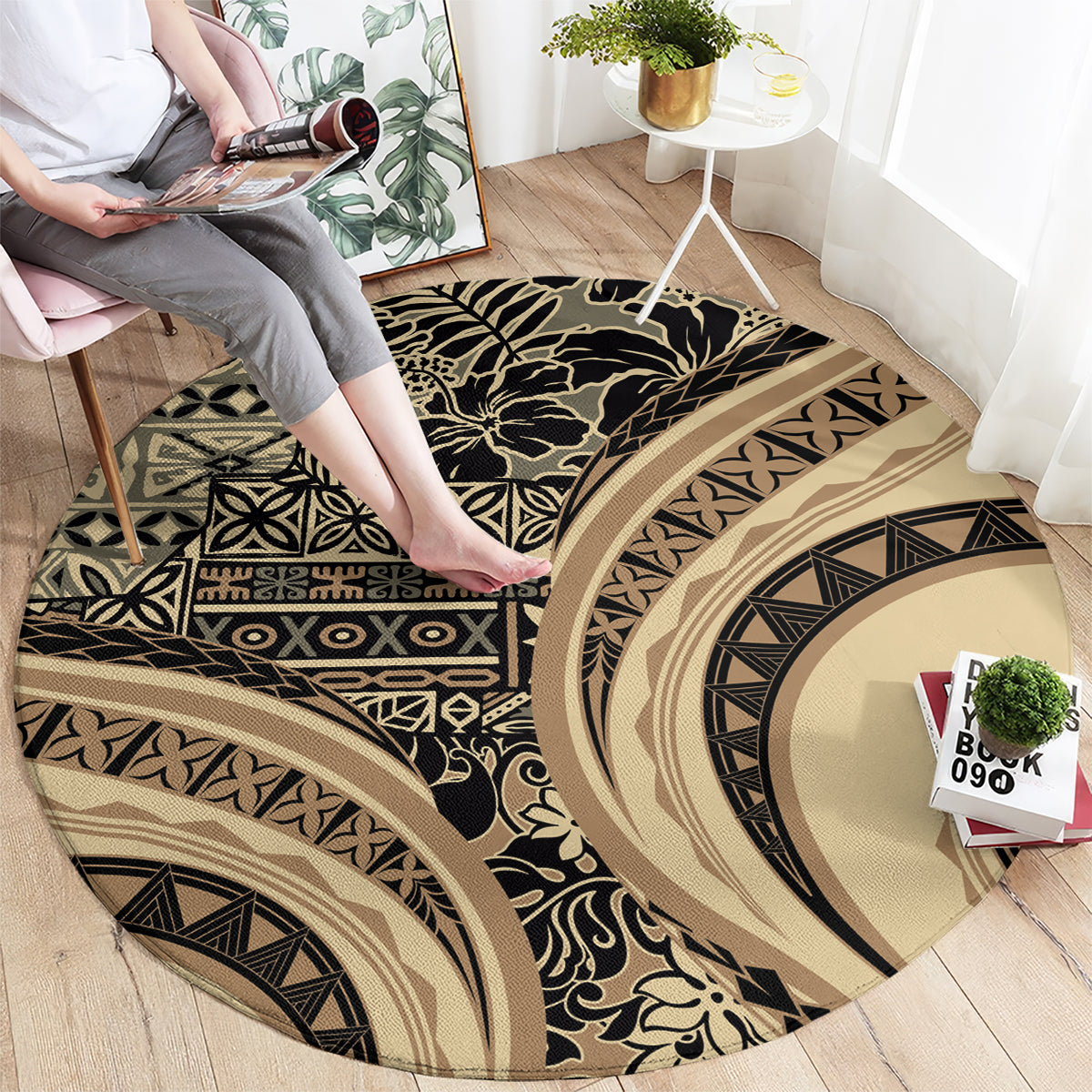 Hawaiian Hibiscus Tribal Vintage Motif Round Carpet Ver 2 LT9 - Polynesian Pride